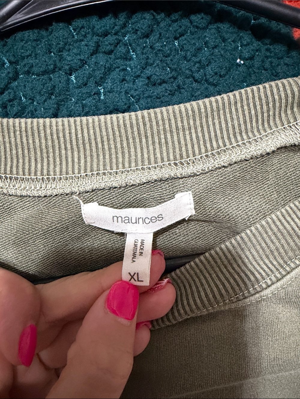 Maurices Olive Green Graphic Crewneck Sweatshirt - Black Text - Picture 3 of 3